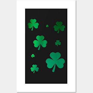 St Patricks Day, Metallic Green 3 Leaf Clovers Posters and Art